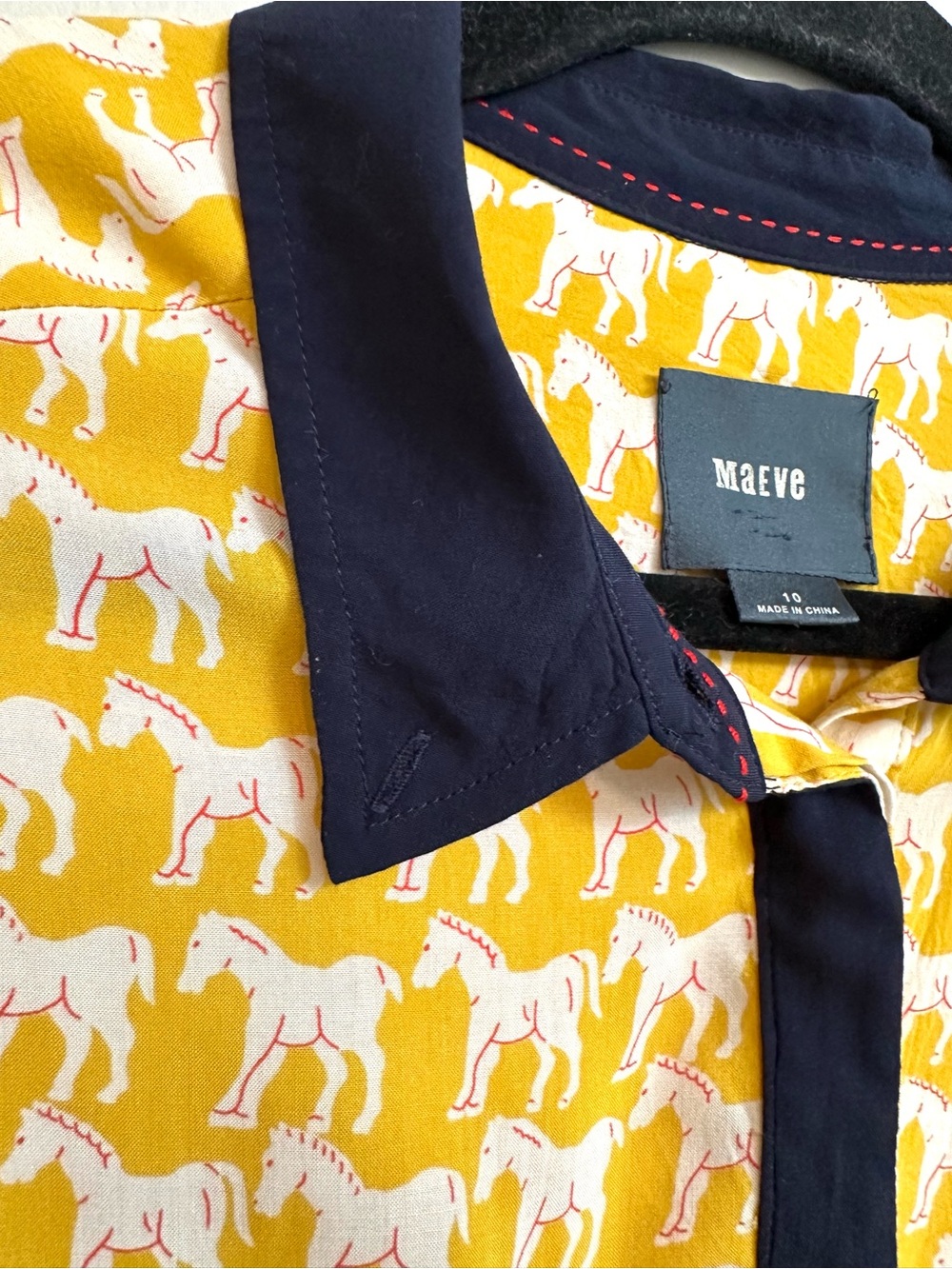Maeve Anthropologie Yellow Horse Print Button-Down Blouse